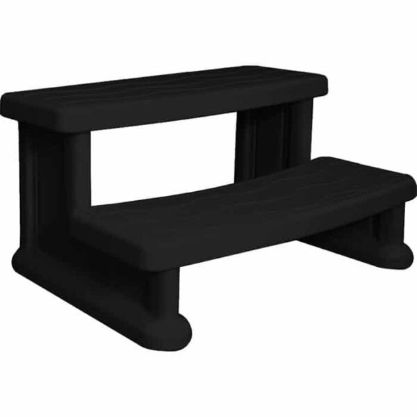 The Spa Side Step - Warm Black is a sturdy, black plastic two-level step with rounded edges and a simple design, made for easy access to hot tubs or pools.