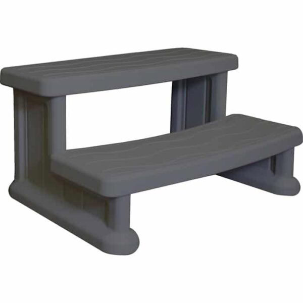 Spa Side Step in warm grey features wide, sturdy plastic steps and rounded edges, offering safe and easy access to elevated surfaces.