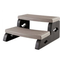 The Spa Step-Dura Step II Grey is a two-step stool with a gray top and black base, ideal for reaching elevated surfaces or assisting with climbing.