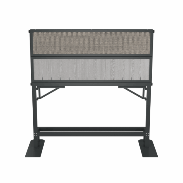 The Banff Spa Privacy Screen Grey features a woven beige top, a light gray wood panel below, and a dark metal frame, shown from the front against a white background.