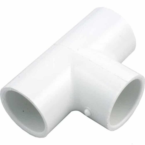 The Tee, 1 Slip x 1 Slip x 1 Slip is a white PVC fitting designed to join three 1-inch pipes at right angles.