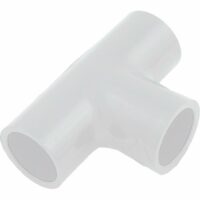 The TEE 1/2IN SLIP is a white plastic T-shaped connector with three open ends, made for joining three pipes at right angles.