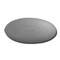 A gray, oval-shaped Insert: Pillow Jacuzzi cushion features a textured surface and “Jacuzzi” embossed in the center.