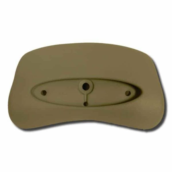 The PILLOW CHEVRON SUNDANCE 2001 is a beige, curved plastic headrest with a central mount and three holes, designed for attaching to furniture like chairs or car seats.