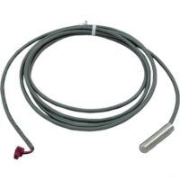 The TEMP SENSOR WATER 97 PACK includes a coiled gray cable with a cylindrical metal sensor on one end and a red plastic connector on the other, designed for easy storage or installation.