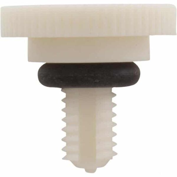 A close-up of a King Tech Perform-Max Knob with O-Ring (01-22-9626), for 1991 & prior models, featuring a white plastic threaded screw, flat ridged top, and black rubber O-ring, isolated on white.
