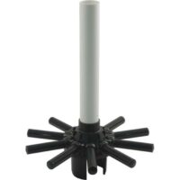 The LATERAL ASSY W/ PIPE S164/166T is a black plastic central hub with a vertical white tube and multiple evenly spaced black arms, resembling a radial water distribution component for filtration systems.