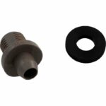 A Saddle Fitting for CL 200 Series Feeder in gray plastic with a threaded nozzle opening is displayed next to a separate black rubber washer, both set on a white background.