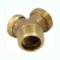 The VALVE BOILER DRAIN 3/4IN is designed with threaded ends for easy connection of three pipes.
