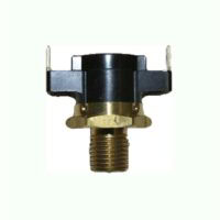 Close-up of the Hi Limit Sensor-150 Auto NT, a black and brass component with metal threads at the bottom and two metal prongs extending upward on each side.