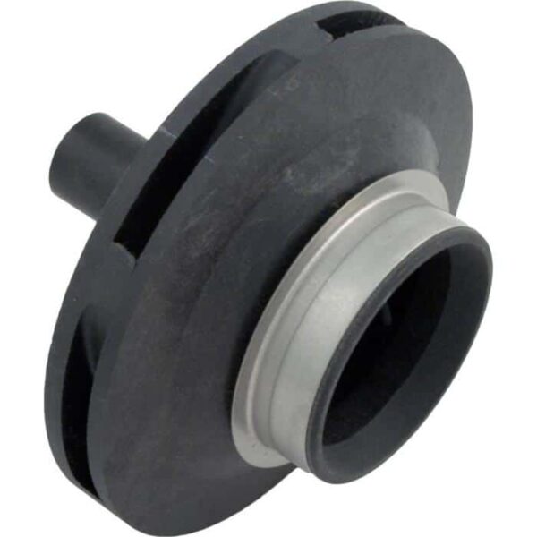 Close-up of an Impeller, 3/4 HP Jacuzzi (05-3801-00R), featuring a black mechanical seal with a cylindrical protrusion and a silver metallic ring at the center, isolated on a white background.