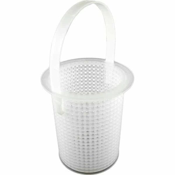 The Basket, Hair & Lint, Jacuzzi Bros. (16024002R) is a white, round plastic basket with a grid pattern and sturdy handle for straining or draining, shown on a plain white background.