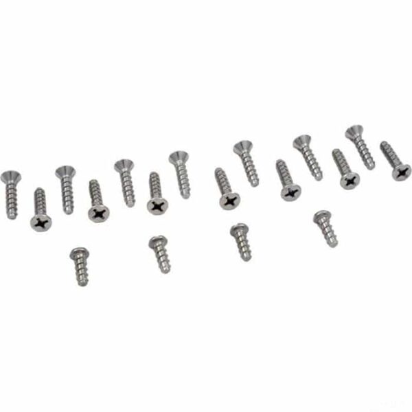 The Skimmer Faceplate Screw Set (SPX1085Z1A) includes sixteen silver-colored metal screws of assorted lengths, displayed in rows on a plain white background.