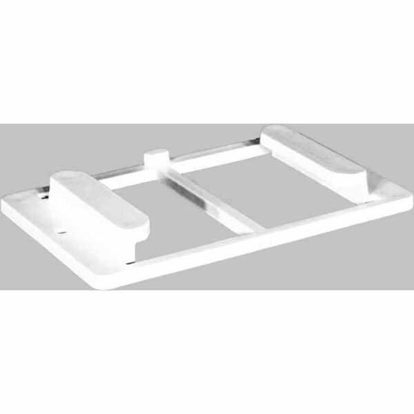 A white, rectangular plastic Flat Base Mount for Horizon Elite Above Ground Solar Reel with raised edges and open sections, designed to securely hold the reel in place, shown on a plain gray background.