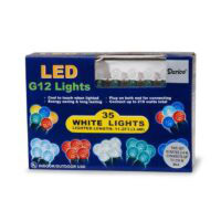 A box of LED 35 Light Sphere Set Clear features 35 white lights on an 11.2 ft (3.4 m) strand, suitable for indoor/outdoor use and energy efficient, as highlighted on the packaging.