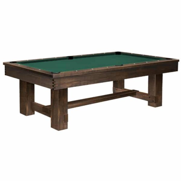 The BT-8FT Breckenridge Pine is a wooden pool table with a green felt surface, six pockets, and a sturdy rectangular base, displayed against a white background.