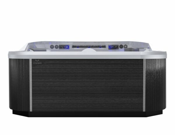 The Dove Canyon with Stereo features a White Pearl shell, Smoke wood-like cabinet, silver trim, and a white upper edge, shown from the front against a white background.