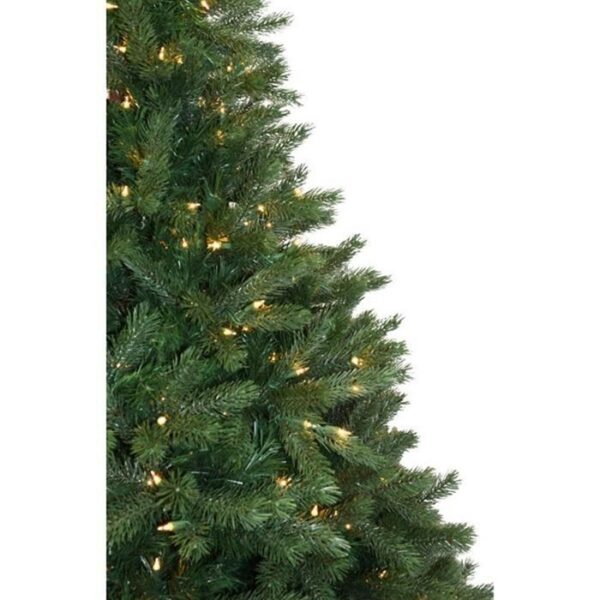 Close-up of the 7.5 Grand Fir with Clear Lights StayLit artificial Christmas tree, featuring small white string lights against a plain white background.