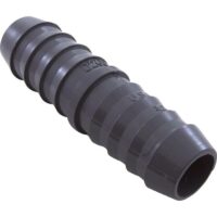 The Barb CPLG 3/4IN B x 3/4IN B is a black plastic hose barb fitting with multiple ridges and a tapered shape, designed for connecting flexible tubing.