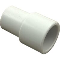 The Inside Pipe Extender 3/4IN SPG is a white plastic PVC connector with one enlarged end, designed to join two pipes in plumbing installations.