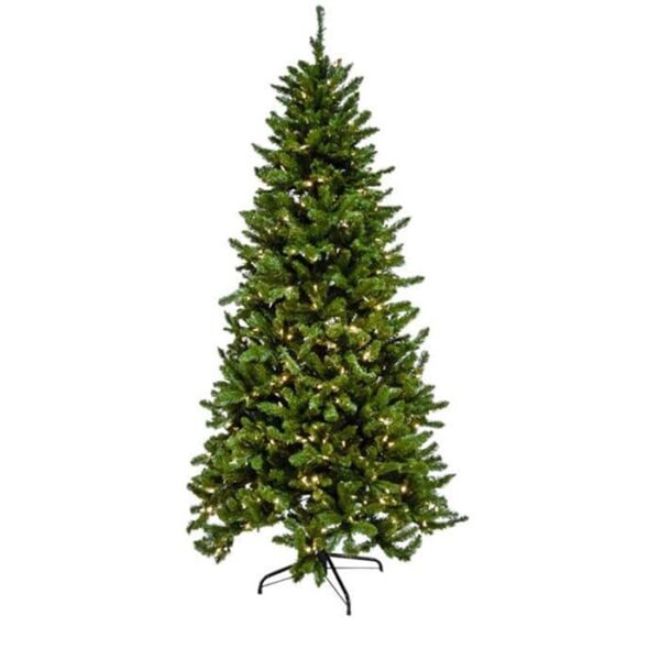 A 4.5 Oregon Pine artificial Christmas tree with clear StayLit lights, featuring a black metal stand. The green tree is undecorated except for the built-in lights and stands against a plain white background.