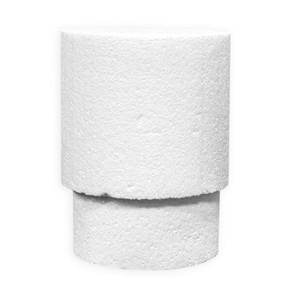 The Large Round Winter PCKG-FROG is a white polystyrene foam cylinder with a rough texture, featuring two stacked sections of different diameters, shown against a plain white background.