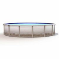 The 30 x 54 Milan Pool Package is a round, above-ground pool featuring a textured wavy exterior and clear blue water inside.