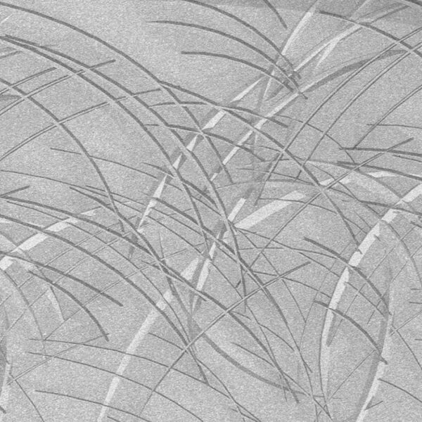 The 21 x 52 Meridian Pool Package features an abstract grayscale design of intersecting curved and straight lines, resembling blades of grass or reeds on a textured background, adding dynamic movement and layered depth to your pool area.