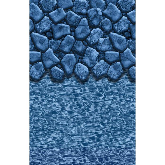 Blue-toned image of the 18 x 52 Meridian Pool Package, featuring a textured stone border above that fades into a rippling water pattern below, blending rocky detail seamlessly into the pool water.