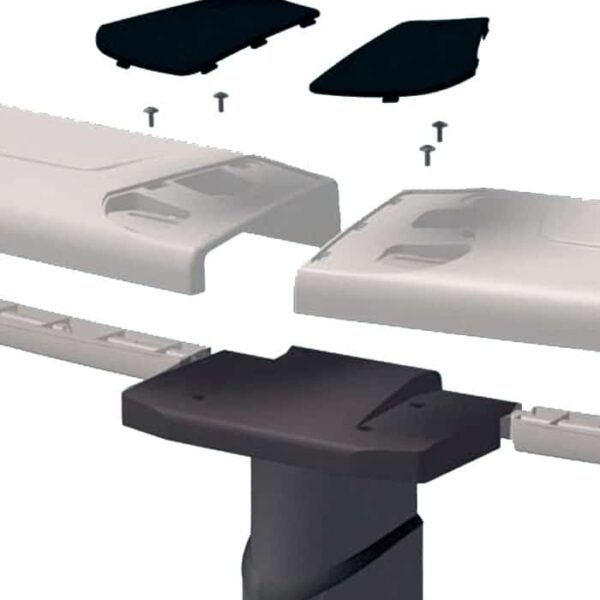 Exploded view of the 27 x 54 Pinnacle Pool Package, displaying detached components such as covers, panels, and screws arranged above and around the main support frame.