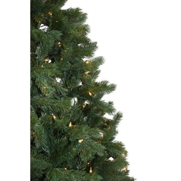 Close-up of a 14 White Fir artificial Christmas tree with color-changing LED lights, set against a plain white background.