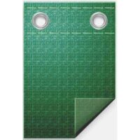 The Winter Cover 16 x 32 Oval - Classic features a rectangular green design with two metal grommets at the top, a folded corner showing the underside, and a grid-patterned surface.