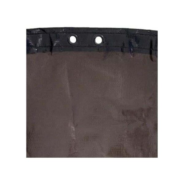 A close-up of the Winter Cover 18 x 34 Oval - Ultra-Premium shows its brown material, reinforced black edge, and two metal grommets at the top for secure attachment.