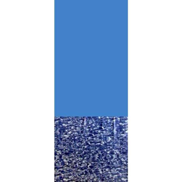 A vertical image for the 15 X 30 X 52 Oval Swirl Bottom Overlap: top half is solid blue; bottom half displays a close-up of rippling water with a reflective, wavy texture.