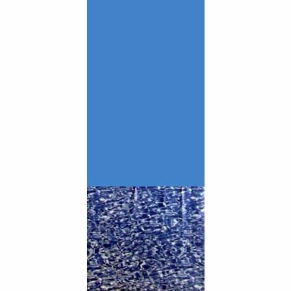 A vertical rectangle is split in two: the upper half is solid blue, while the lower half reflects rippling water—depicting the 18 x 52 Round Swirl Bottom Overlap.